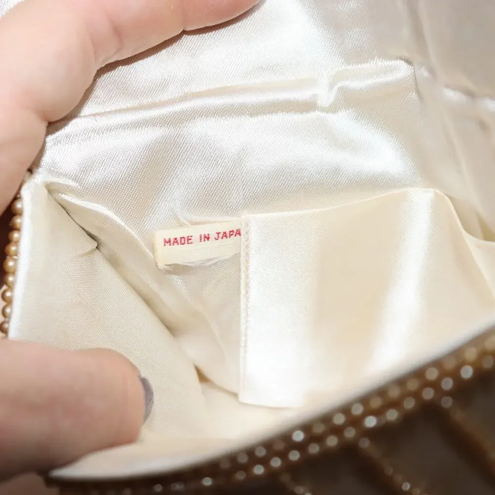 Vintage Made in Japan White‎ Satin Beaded Clutch Evening Bag